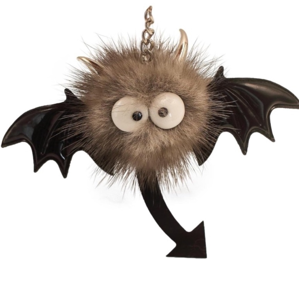 π¦NEW Bat Fluffy Pom Pom Bag Charm/ Keychain Googly Eyes Brown Cute Goth Spooky - Picture 4 of 6